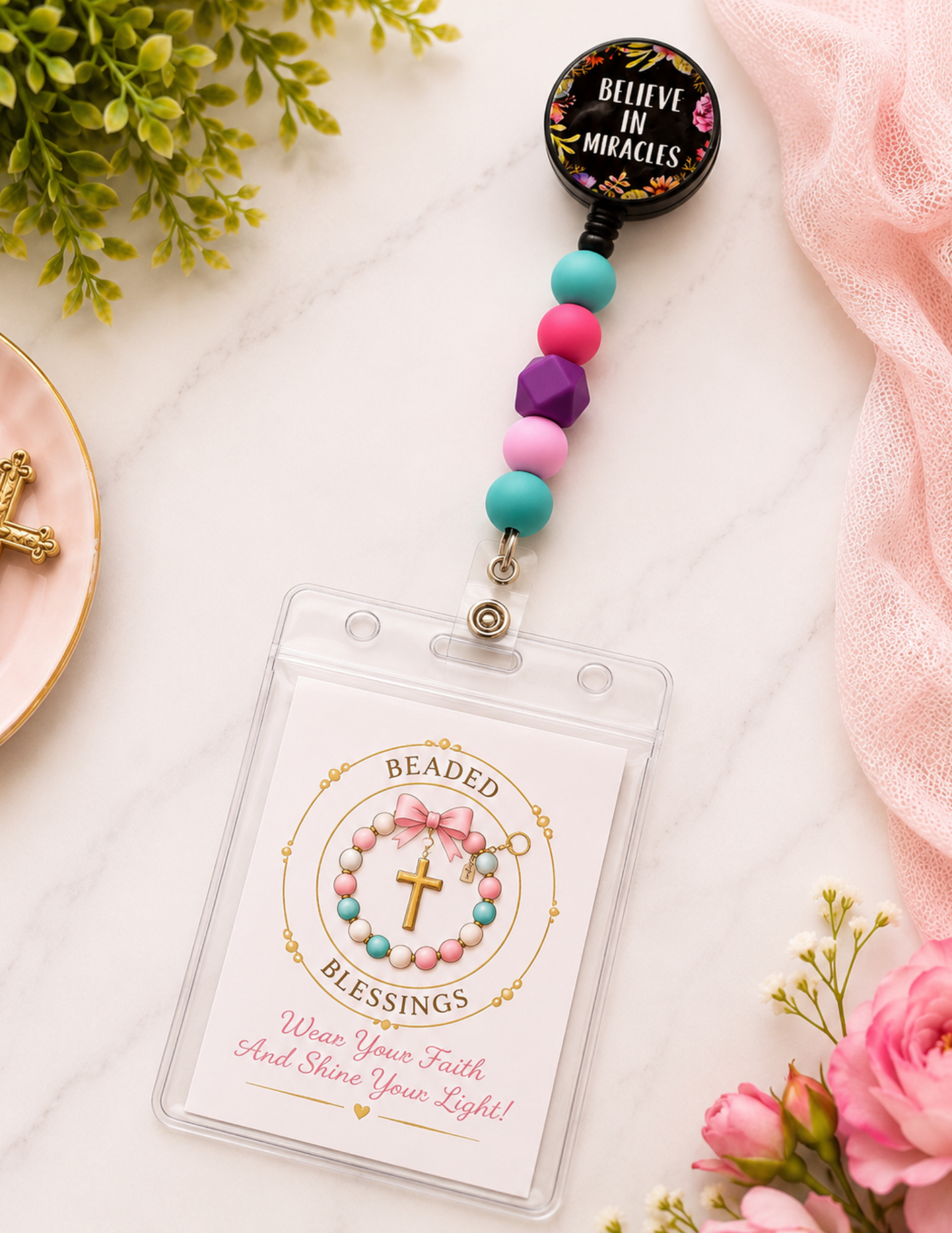 "Beaded Affirmations" Badge Clips