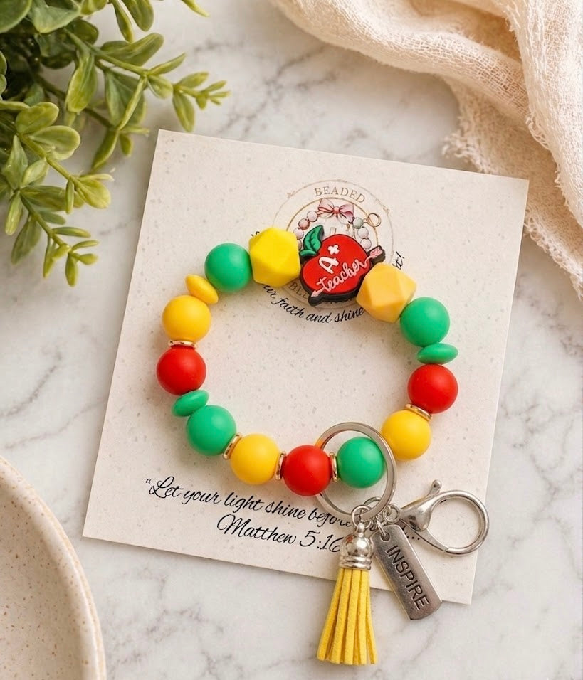 Colorful “A+ Teacher” Wristlet Keychain