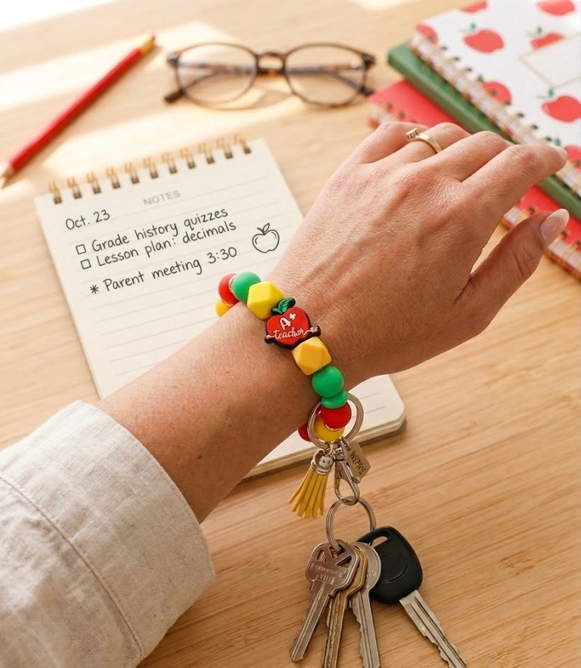 Colorful “A+ Teacher” Wristlet Keychain